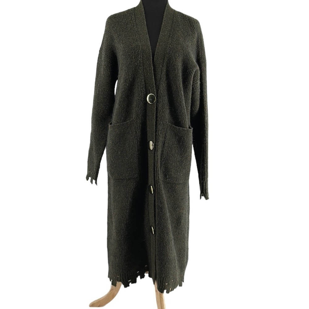MO&Co cardigan duster distressed alpaca blend gold button details luxury sz S